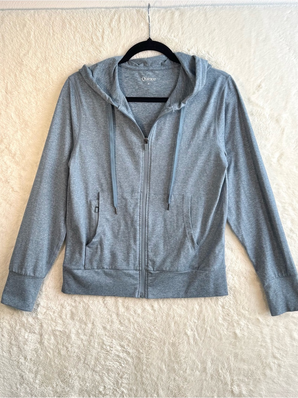 Quince Flowknit Full Zip Hoodie Women's Small Sky Blue Stretch Performance Gym